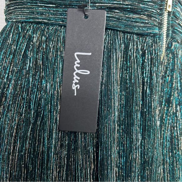 New Lulu’s Ailey Gold Teal Blue Skater Dress Small Party Cocktail - Picture 8 of 16